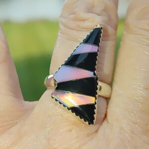 Black Onyx & Aurora Opal Gemstone Ring in 925 Sterling Silver (7)